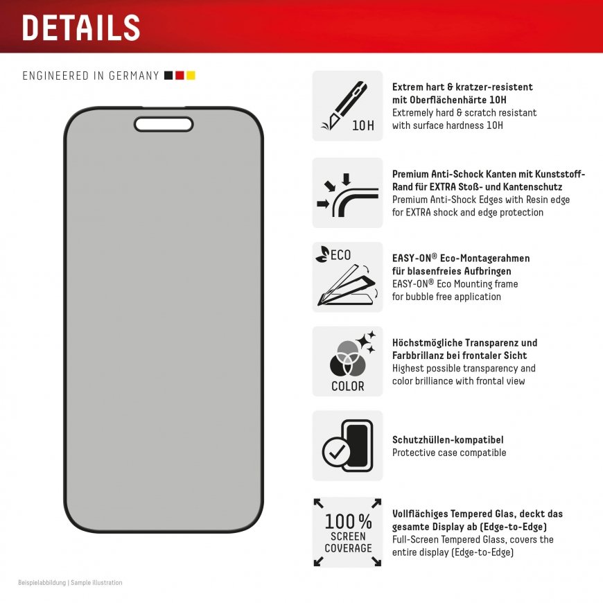Displex 02017 Mobilā tālruņa ekrāna un aizmugures aizsargs Privātuma ekrāna aizsargs Apple 1 pcs – 2