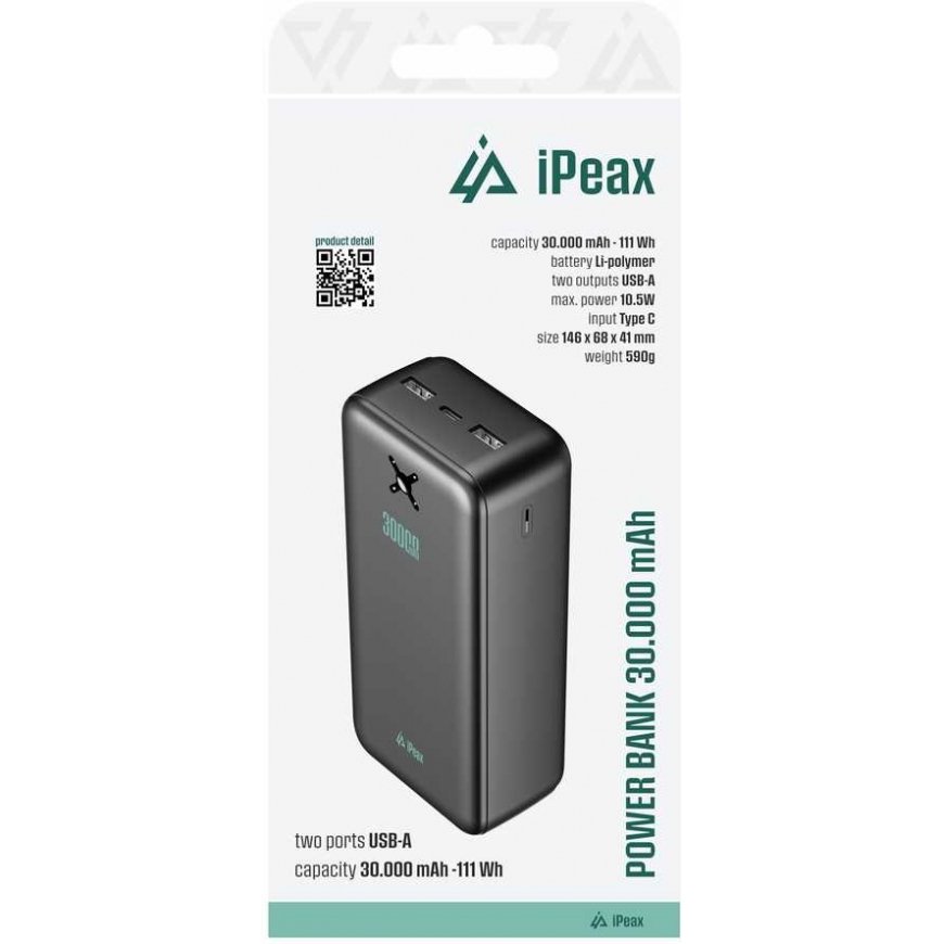 IPeax jaudas banka 2x USB-A 30000mAh