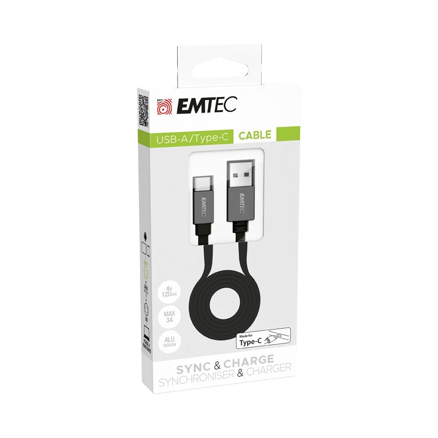 Emtec T700C USB kabelis 1,2 m USB A USB C Juoda – 3