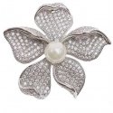 Elegant brooch with artificial pearl and crystals Silver Elegant brooch with artificial pearl and crystals Silver
