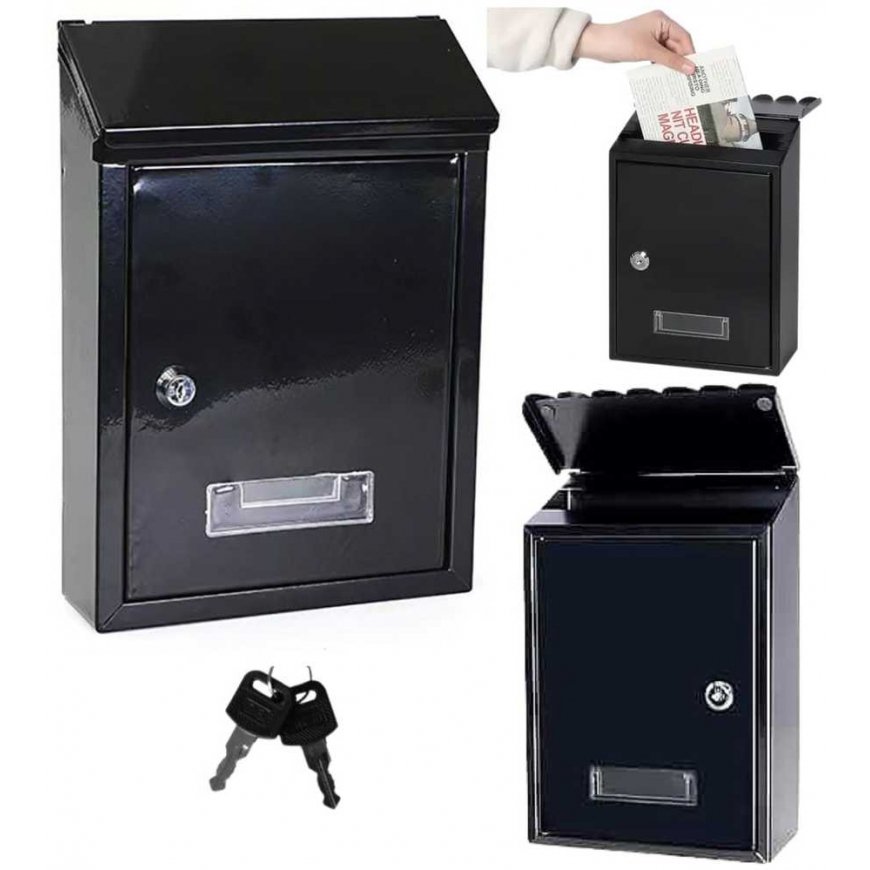 Slim Mailbox with Address Window, Black, 26.5x18.5x6.5 cm