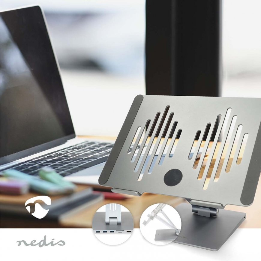 Nedis kannettavan tietokoneen jalusta USB-hubilla, hopea – 2