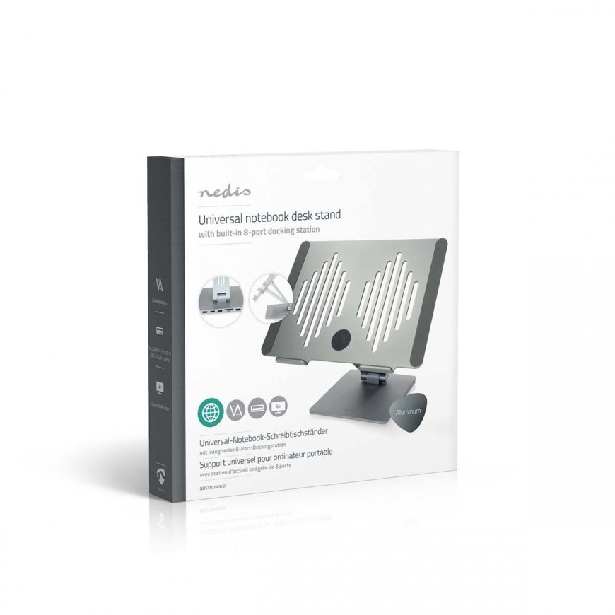 Nedis kannettavan tietokoneen jalusta USB-hubilla, hopea – 5