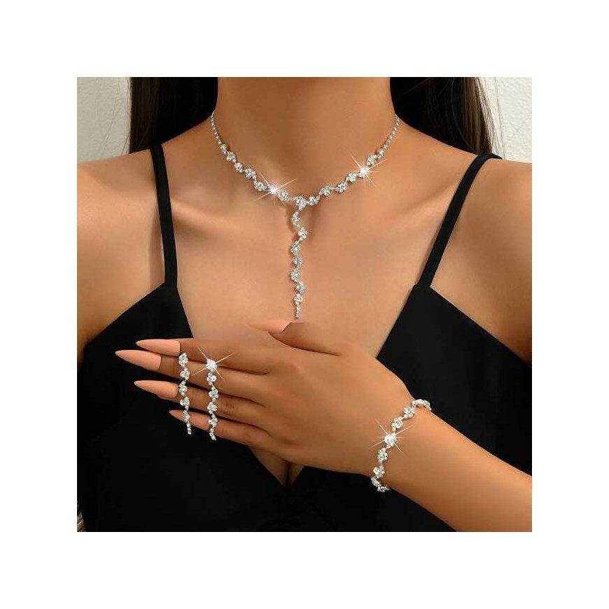 Troli sädelev ehtekomplekt selgete kristallidega (kaelakee, käevõru, kõrvarõngad) – 3