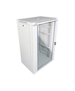 19" 9U 600x450 seinäkaappi, yhden lasiovet, täysin irrotettava takaseinä, täysin irrotettavat lukittavat sivuseinät, 4 palkkia, 