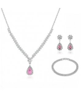Troli Women’s jewelry set with pink zircons Drop (pendant, bracelet, earrings)