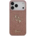 „Guess PU“ fiksuotas blizgučiais 4G metalinis logotipo dėklas, skirtas „Apple iPhone 17 Pro Max“.