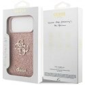 „Guess PU“ fiksuotas blizgučiais 4G metalinis logotipo dėklas, skirtas „Apple iPhone 17 Pro Max“.