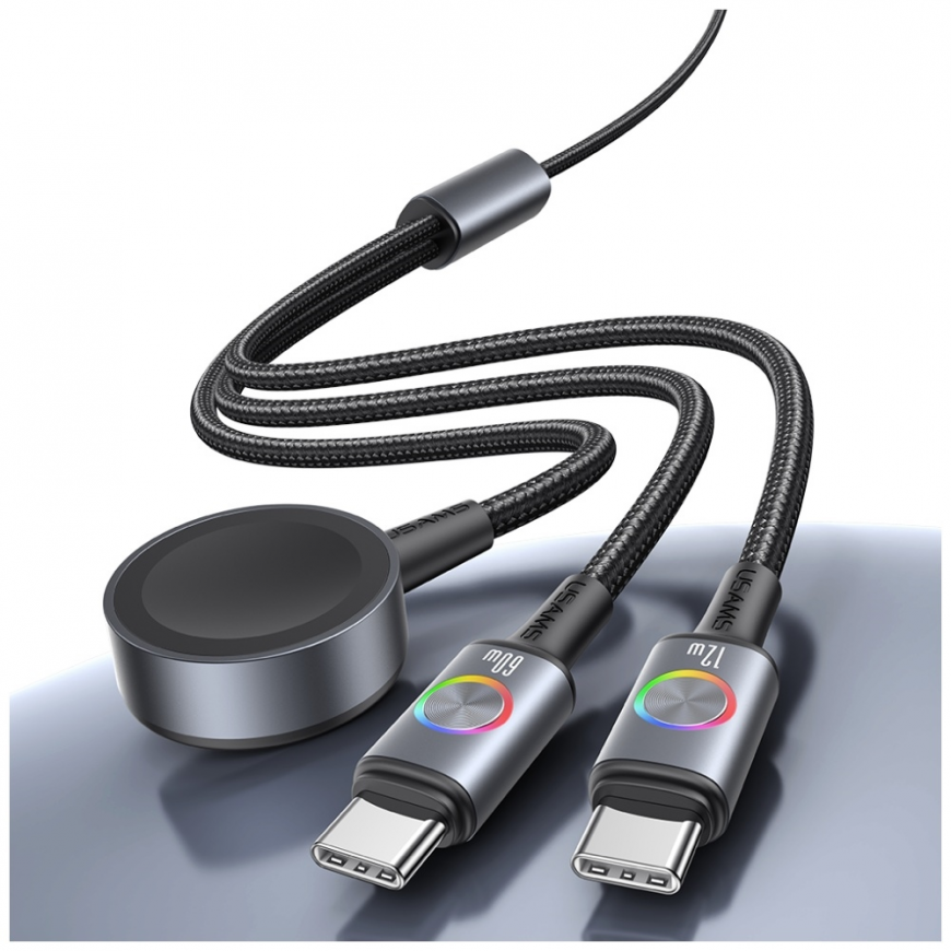 Kabelis USAMS Huan Series SJ754 72W USB-C į USB-C + USB-C + belaidis įkroviklis į laikrodžiui tarnish – 3