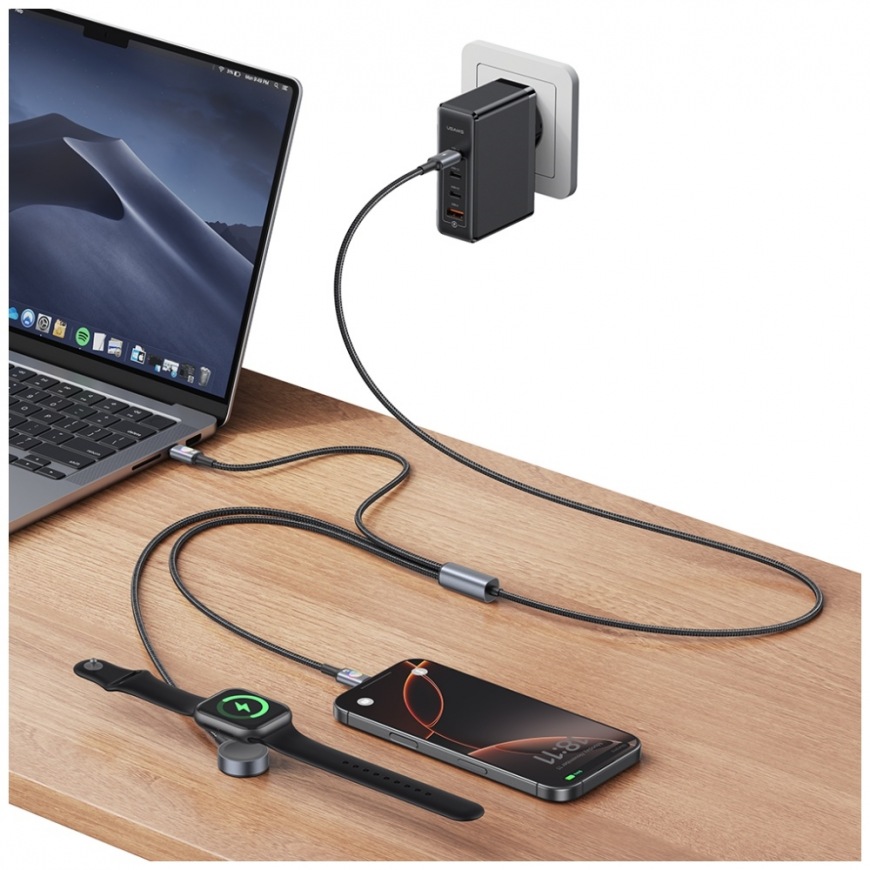 Kabelis USAMS Huan Series SJ754 72W USB-C - USB-C + USB-C + juhtmevaba laadija kellale tarnish – 5