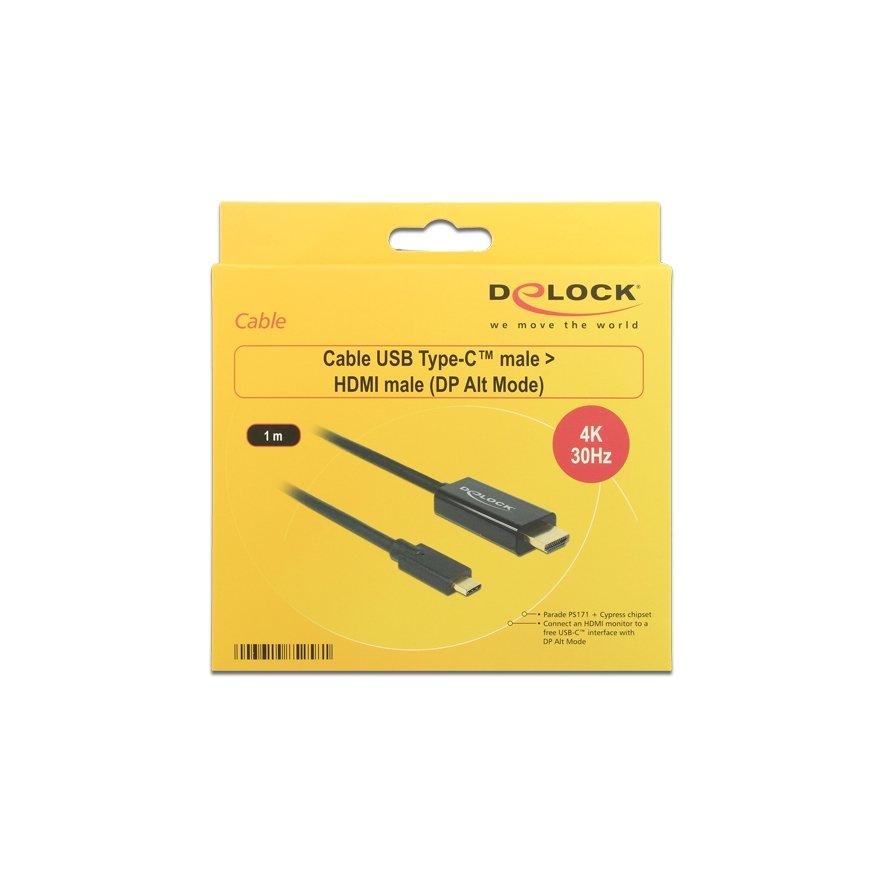 DeLOCK 85258 vaizdo kabelio adapteris 1 m C tipo USB HDMI Juoda – 2