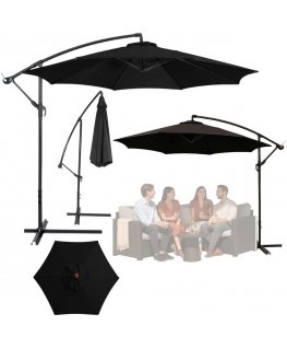 Lean Side Garden Umbrella with Adjustable Tilt Cover 350 x 250cm Black