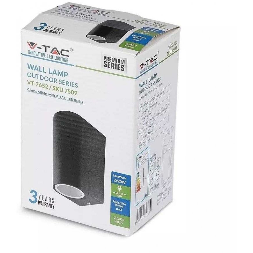 Suspended lamp V-tac Wall-mounted GU10 holder, 2 positions, aluminum, round, black, IP44 – 3
