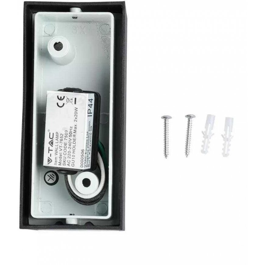 Seinale kinnitatav V-tac ripplamp GU10 hoidikuga, 2 asendit, alumiinium, ümmargune, must, IP44 – 4