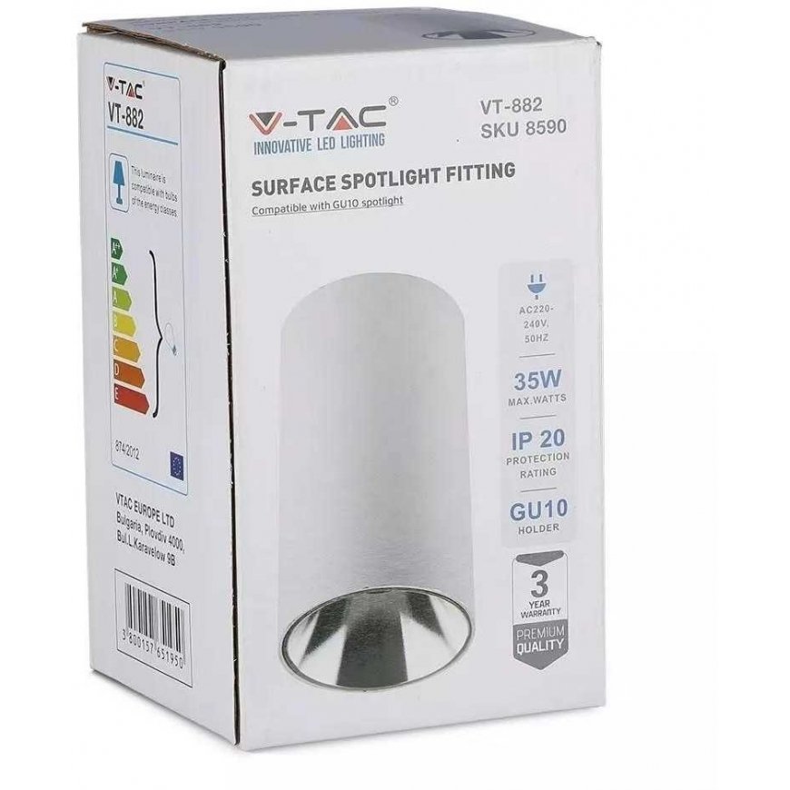 Ceiling lamp GU10 bulb holder, V-TAC, round, white + chrome – 4