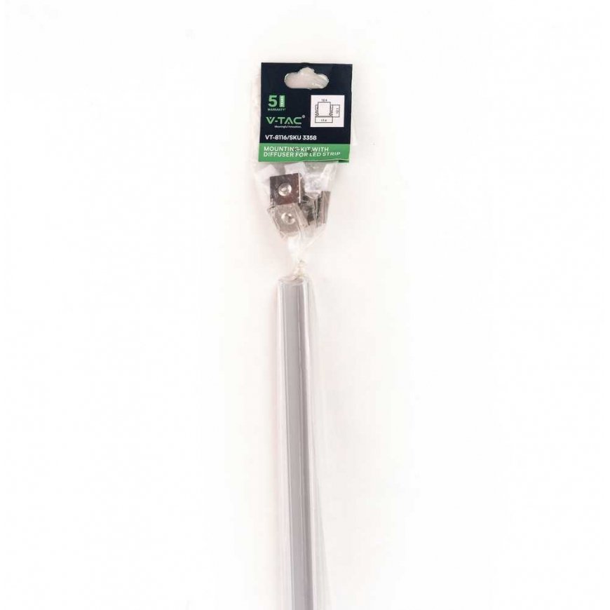V-TAC LED strip profile, aluminum, 2000x17.4x12.1mm, white color. – 4