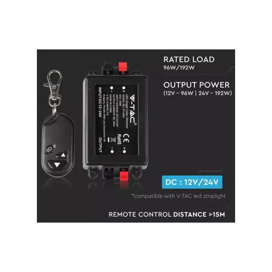 V-tac 192W LED jos vadītājs, 1CH*8A, 12-24V – 3