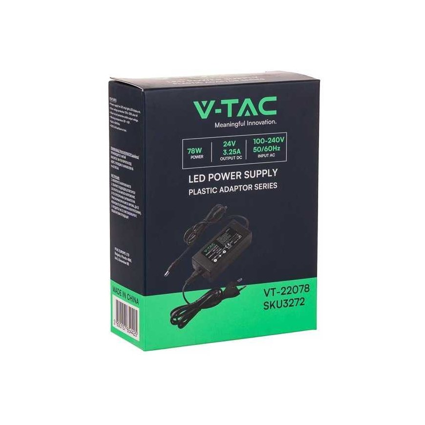 78W Virtalähde V-TAC, 24V, 3,25A, IP44 – 3