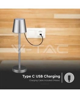 V-tac 3W LED rechargeable table lamp, gray, 4000K, dimmable