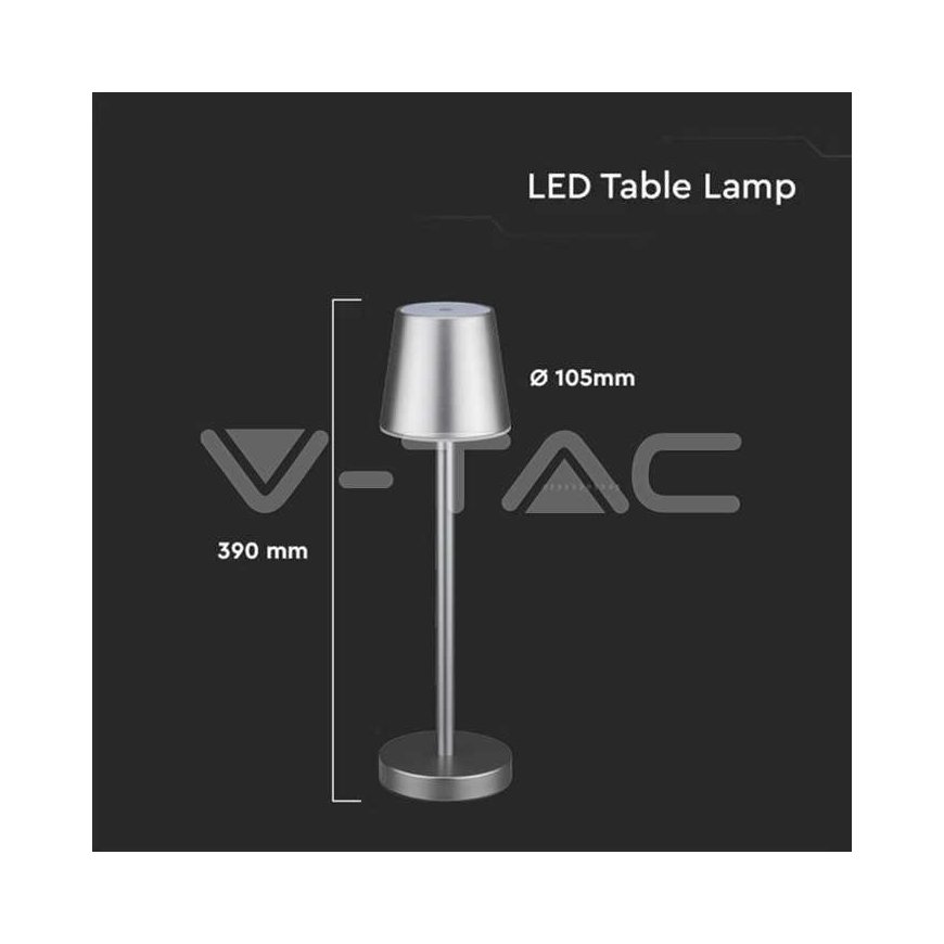 V-tac 3W LED rechargeable table lamp, gray, 4000K, dimmable – 2