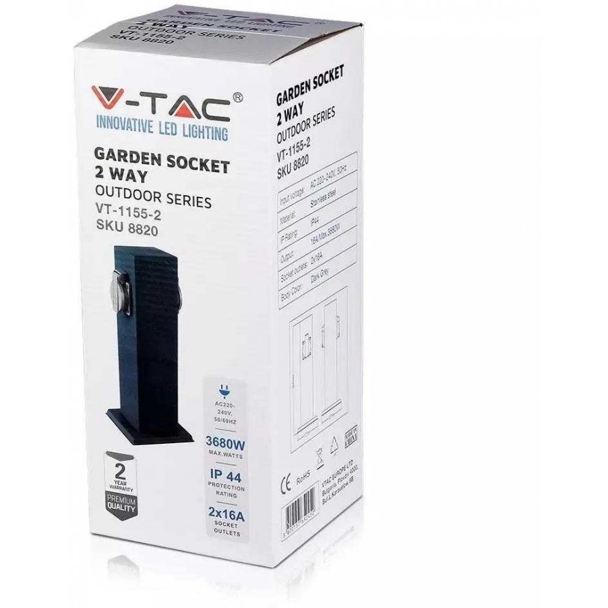 V-tac Double outdoor socket, freestanding, IP44 – 5