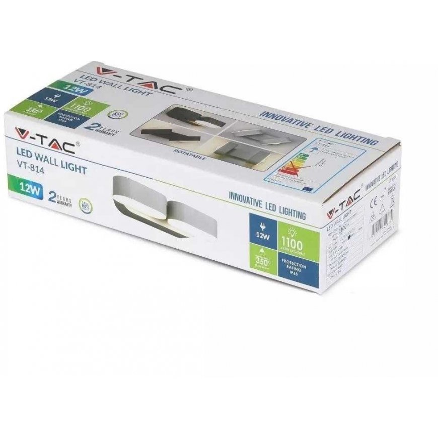 V-tac 12W seinavalgusti, IP65, must korpus, 3000K – 5