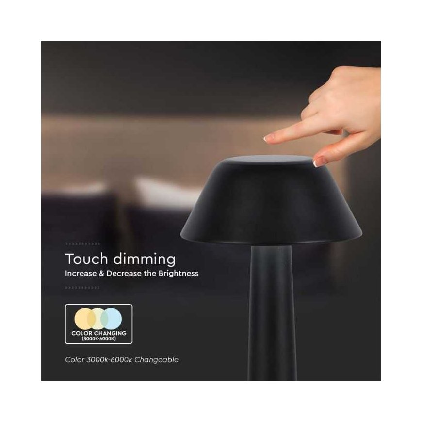V-tac 1W LED rechargeable table lamp, black, 3000-6000K, dimmable – 2