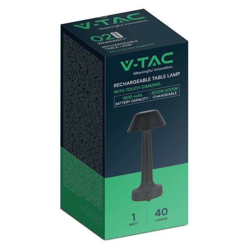 V-tac 1W LED laaditav lauavalgusti, must, 3000-6000K, dimmerdatav – 3