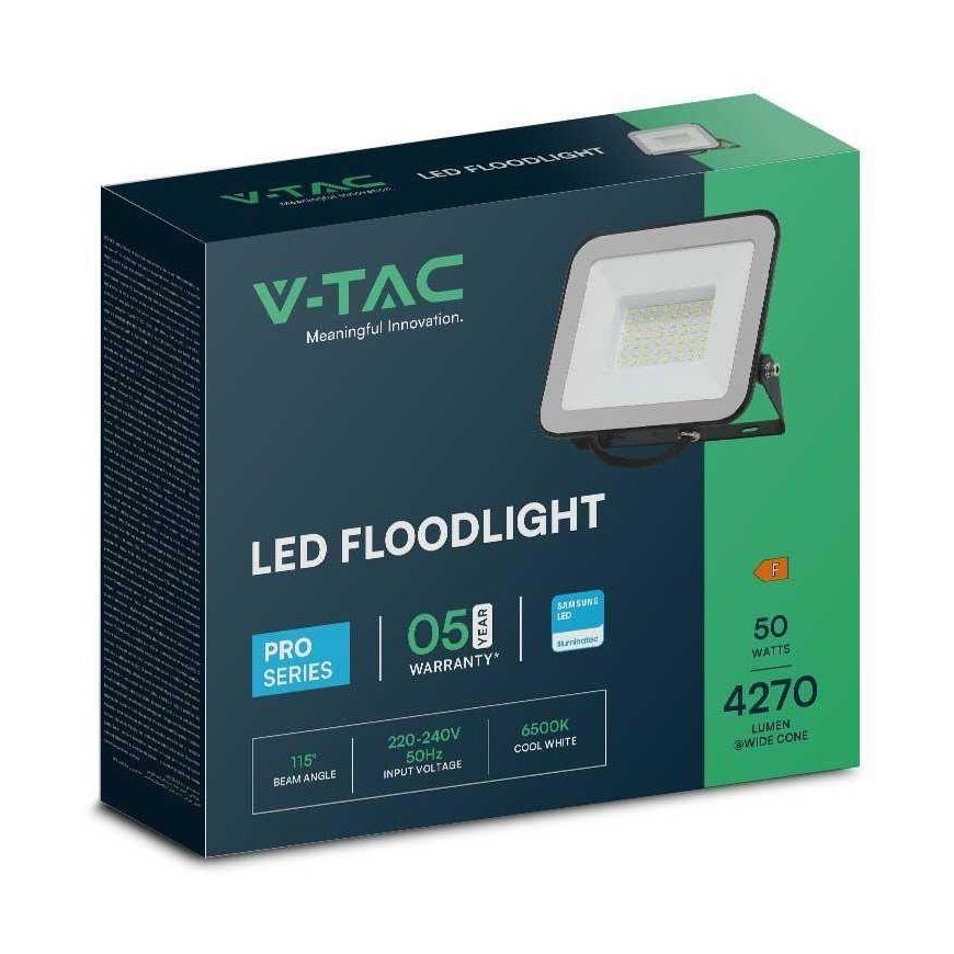 50W LED prožektorius, juodas, 4000K, SAMSUNG CHIP – 4