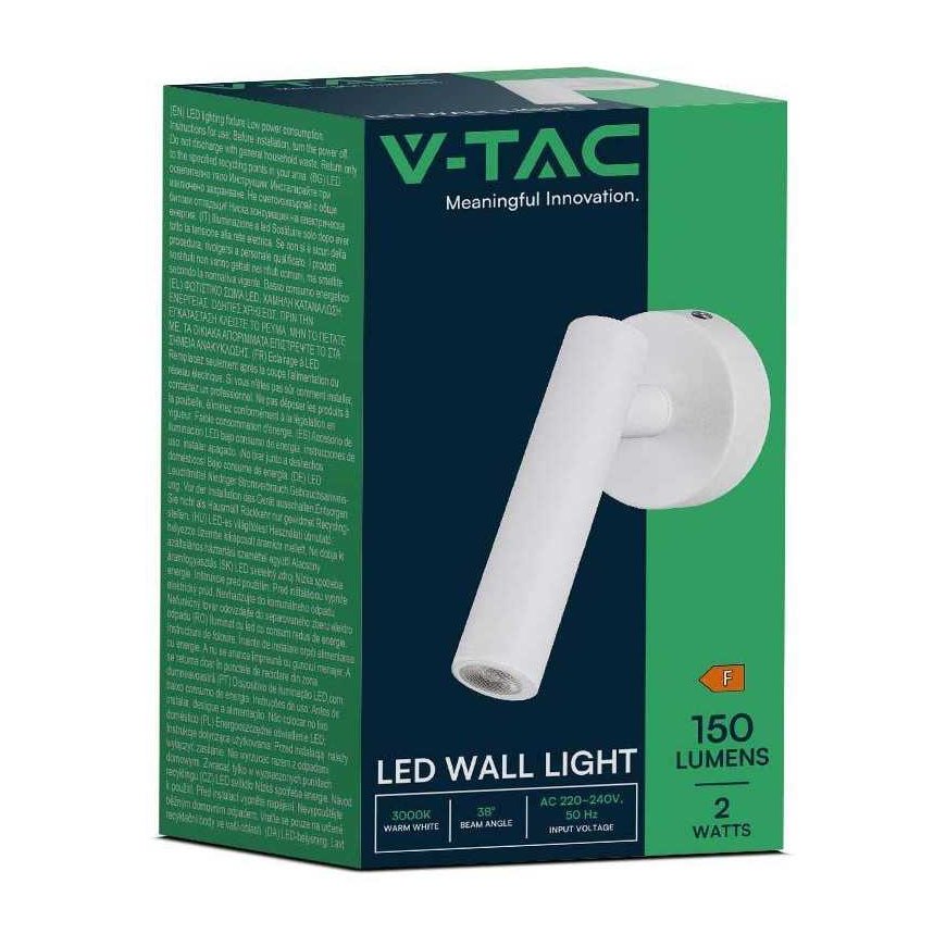 V-tac 2W LED wall lamp, white, 4000K – 3