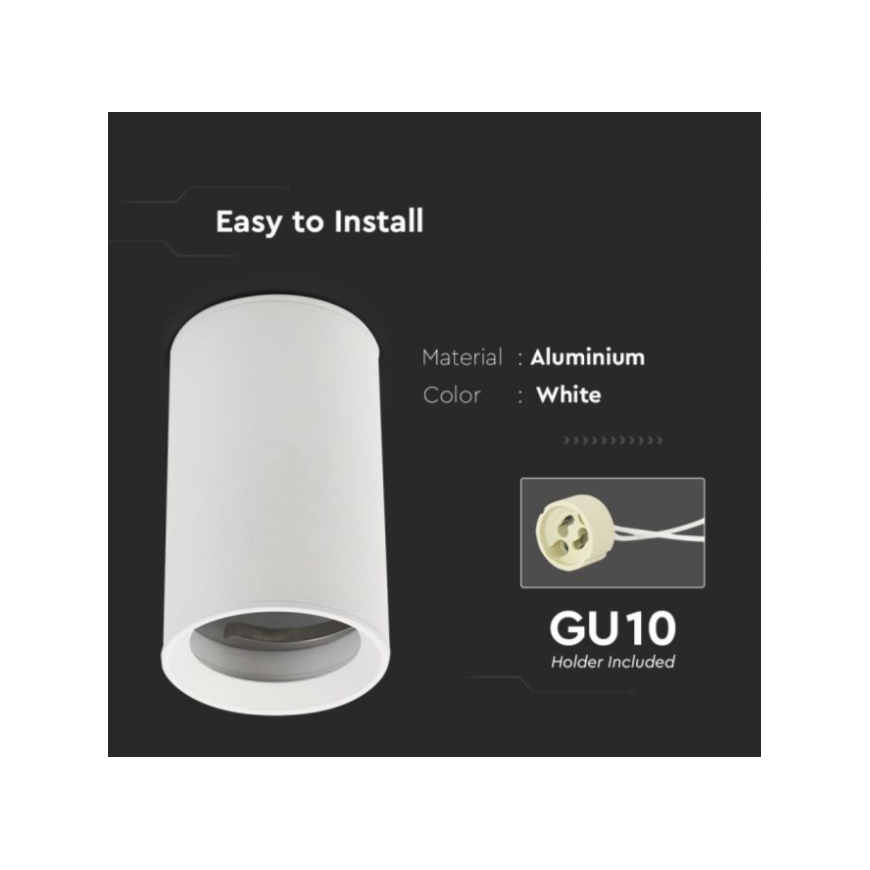 Recessed spotlight GU10 bulb frame V-TAC, white, height 10cm – 3