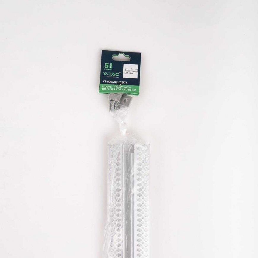 V-tac LED užglaistomas profilis su dangteliu ir užbaigimais, sidabro sp., 2m – 4