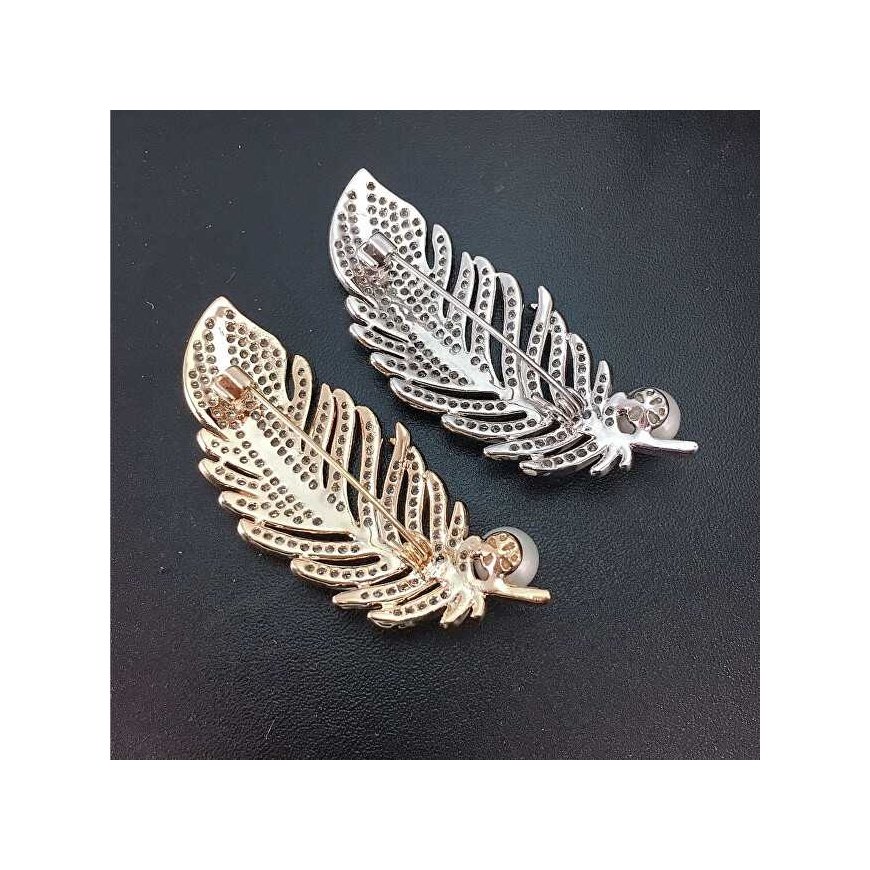 Trolley Brooch, gilded feather with synthetic pearl, gold – 5