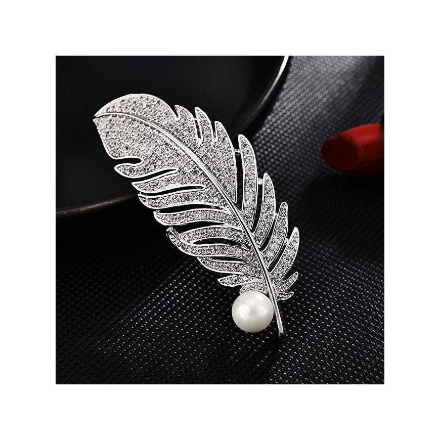 Trolley Plunksninė brooch with synthetic pearl, silver – 3