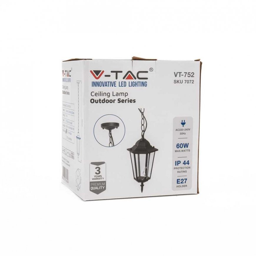 Rippvalgusti V-tac Rippuv välistuled, E27, IP44, must korpus – 5