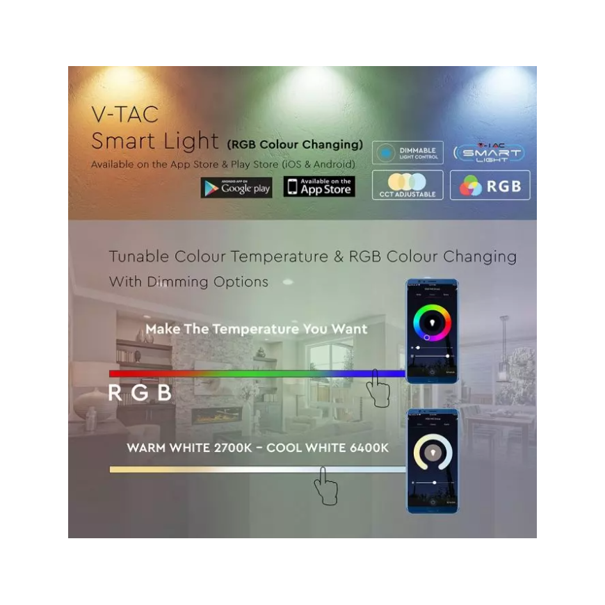 5W nutikas lamp V-TAC, E27, RGB + 2700K-6400K – 3