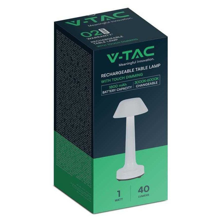 V-tac 1W LED rechargeable table lamp, white, 3000-6000K, dimmable – 4