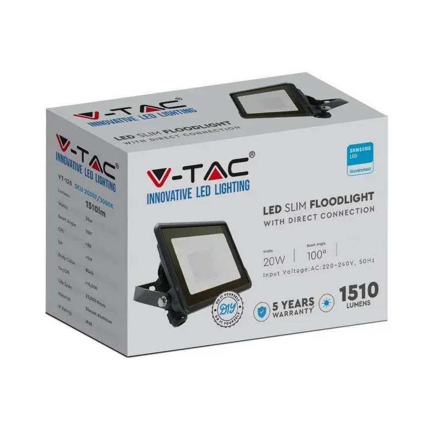 Samsung 20W LED prožektor V-TAC, musta korpusega, 6500K – 4