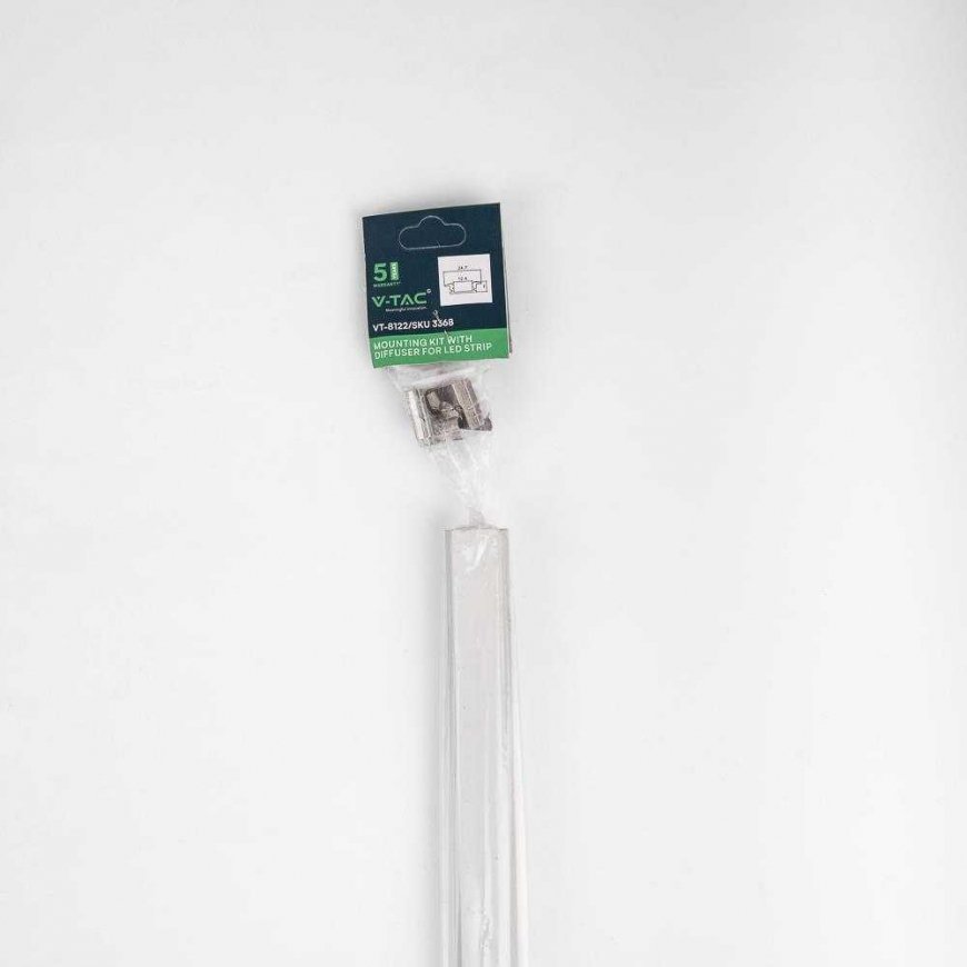 Sieninis šviestuvas LED įleidžiamas profilis V-TAC, su dangteliu ir užbaigimais, baltas, 2000x24.7x7mm – 4