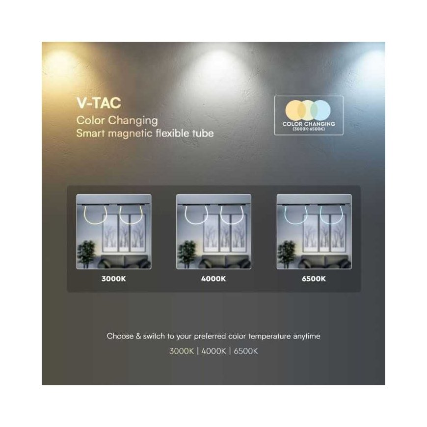V-tac 23W LED SMART valgusallikas magnetilistele rööbastele, 48V, must, 3000-6500K – 2