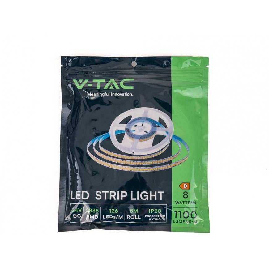 12W/m LED strip V-TAC, 3000K, 168LED/m, 24V, 5 meter roll – 3