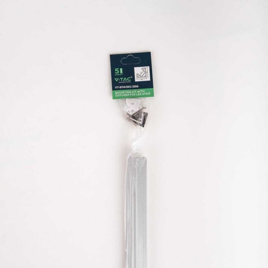 V-TAC LED strip profile, aluminum, 2000x19x19mm, white color. – 3