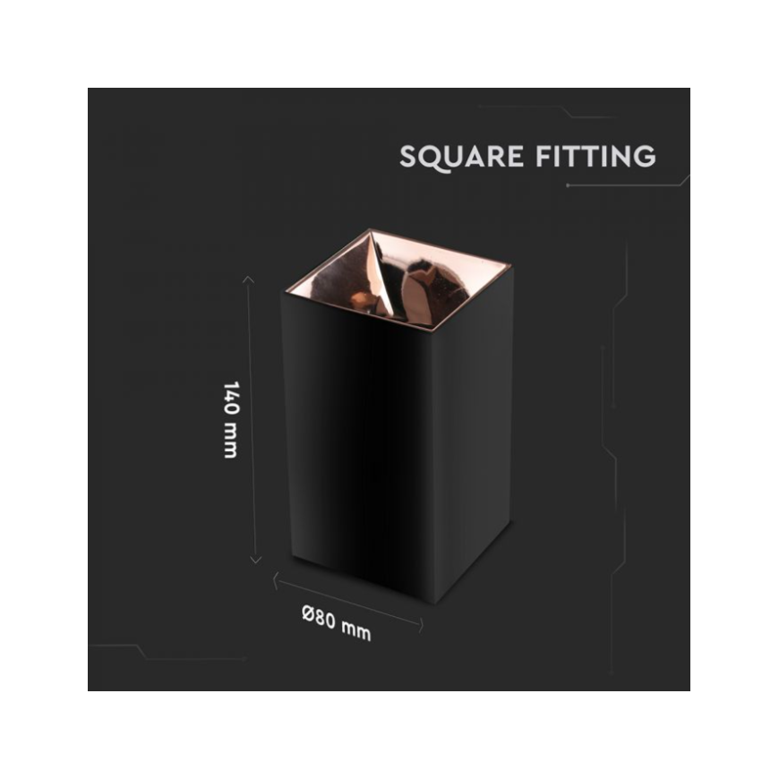 Ceiling lamp GU10 bulb frame V-TAC, black with a rose gold interior, height 14cm – 2