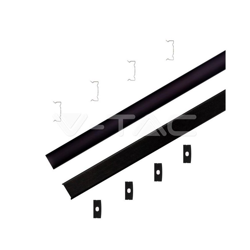 V-tac LED paviršinis profilis, juodas, 2m, su dangteliu ir montavimo priedais – 2