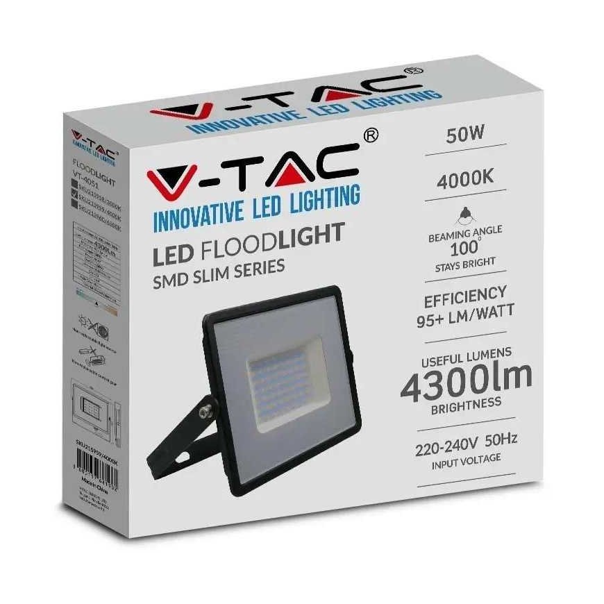 V-tac 50W LED prožektorius, E-serija, juodu korpusu, 6500K – 3