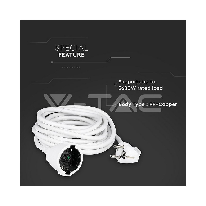 V-TAC VT-3001 power extension 5 m 1 AC outlet(s) Indoor/outdoor White – 3