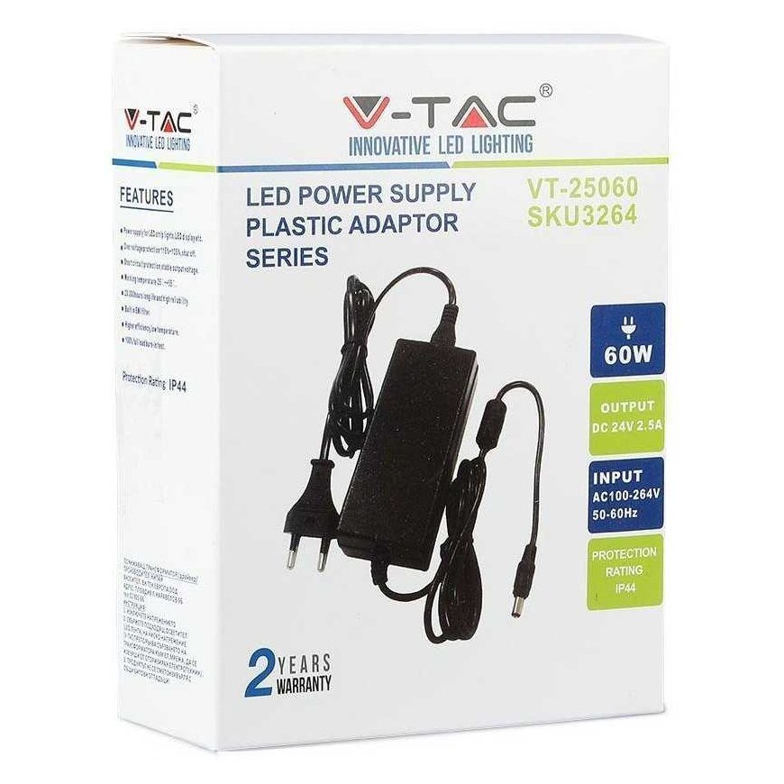 60W LED maitinimo šaltinis V-TAC, 24V, 2.5A, IP44 – 3