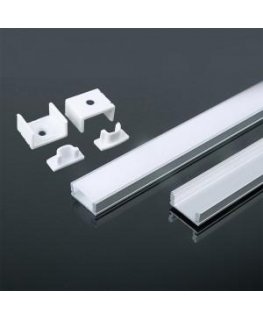 Sienas lampas LED virsmas profils V-TAC, ar vāciņu un apdares, balts, 2000x17.4x7mm