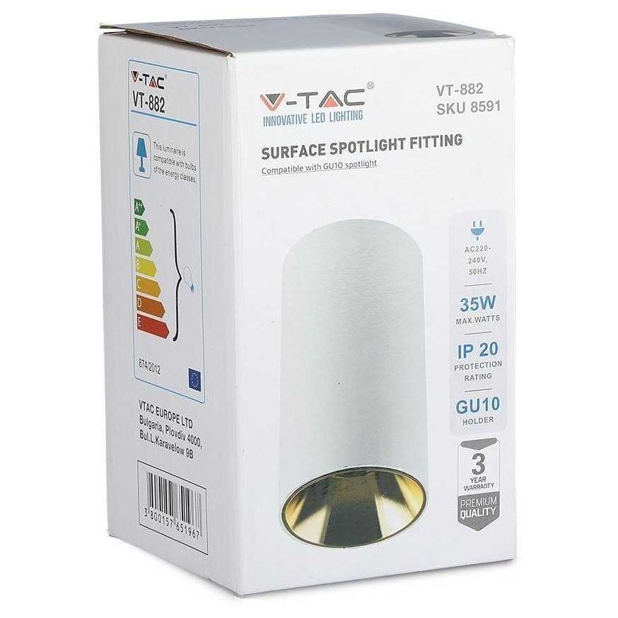 Ceiling lamp GU10 bulb surface frame, V-TAC, round, white + gold color – 5