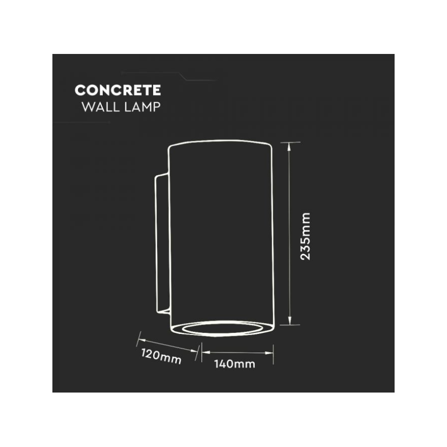 V-TAC LED wall lamp, GU10, roll-shaped, light gray, concrete – 2